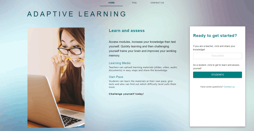 Screenshot of adaptive learning system